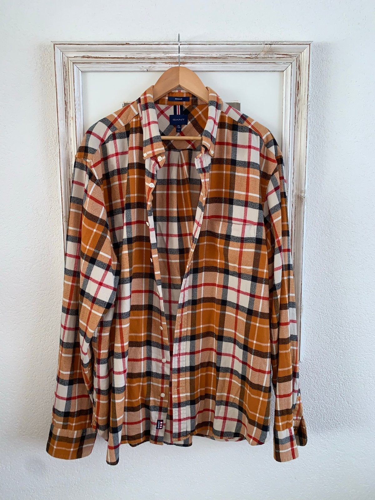 GANT Geruit Flanellen Overhemd - Oranje/Beige/Zwart, Kleding | Heren, Ophalen of Verzenden, Zo goed als nieuw, Oranje, Overige halswijdtes