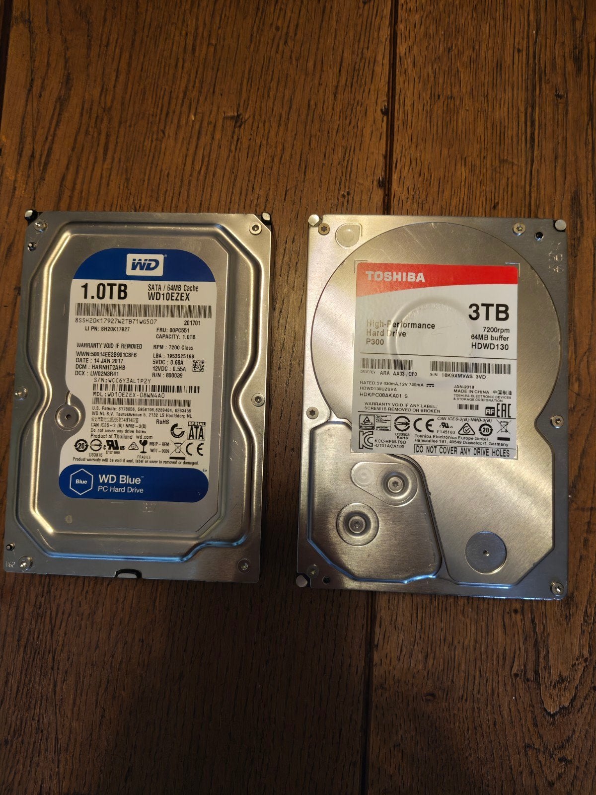 HDD's (1TB WD blue, 3TB Toshiba P300), Gebruikt, Ophalen of Verzenden, Desktop, SATA