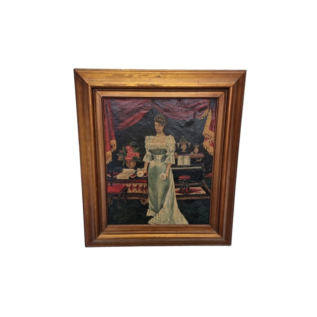 Art Nouveau schilderij met een jonkvrouw, Antiek en Kunst, Ophalen, Doek, Portret of Personen, Gesigneerd