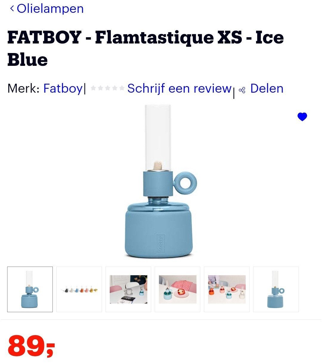 Fatboy Flamtastique XS Olie Lamp Ice Blue, Ophalen, Zo goed als nieuw, Modern, Speels, Scandinavisch