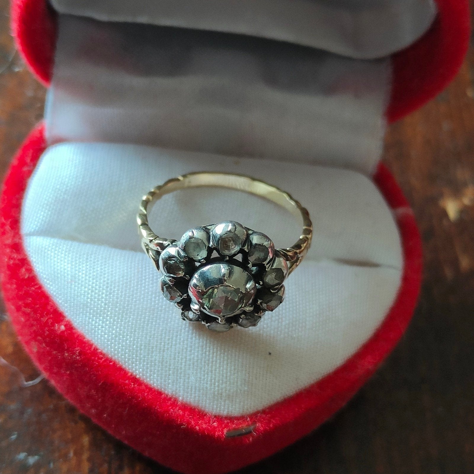 Antieke 14 karaat roosdiamanten ring 17mm, Ophalen of Verzenden, Goud