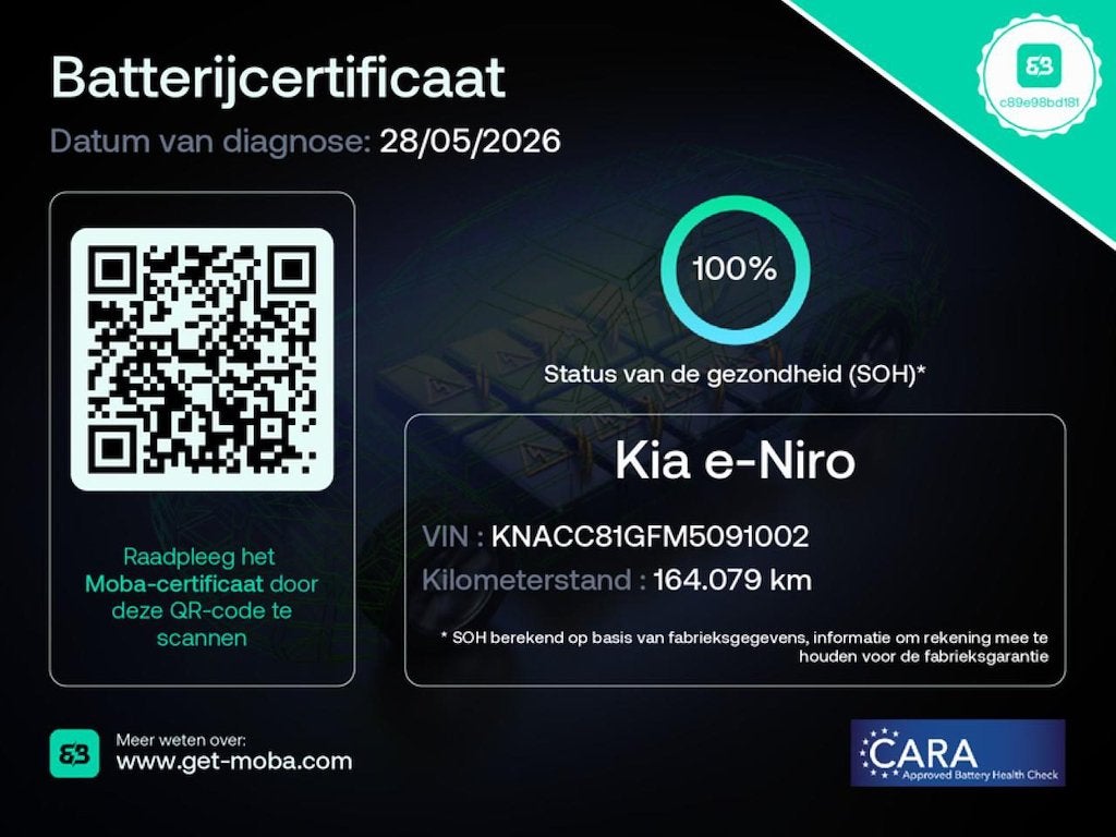 Kia E-Niro Executiveline 64kWh 100%SOH FASE 3 ORG NL|PANO|ME, 130 min, Gebruikt, Zwart, 1712 kg