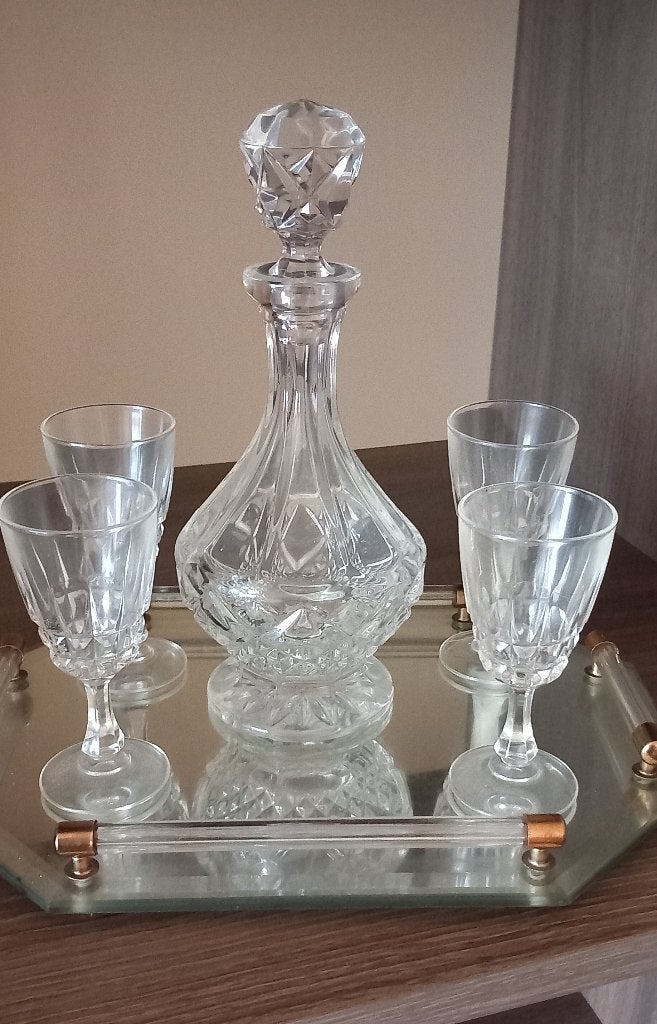 Kristallen karafset met dienblad en glazen, Ophalen