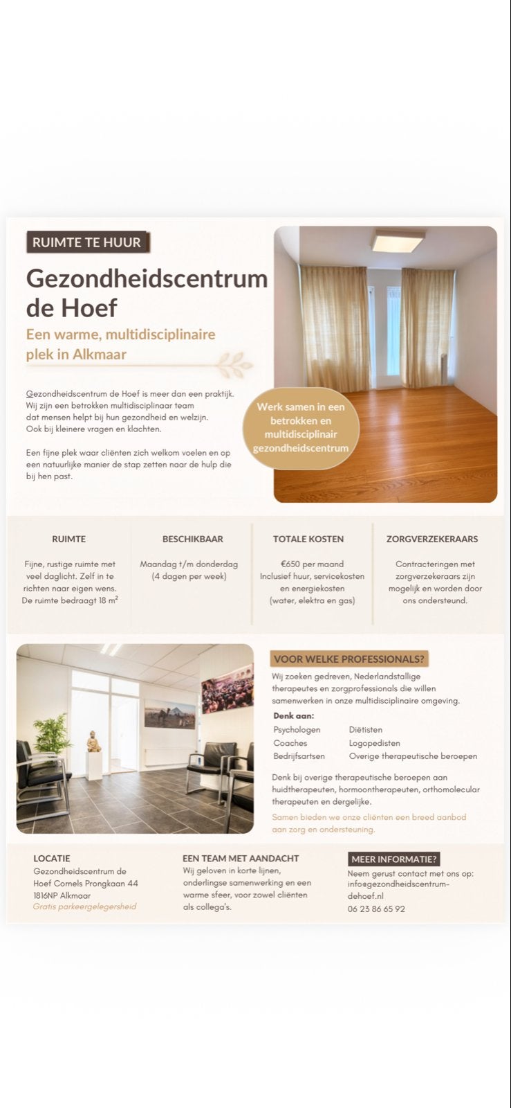 Praktijkruimte te huur in Alkmaar, Huizen en Kamers