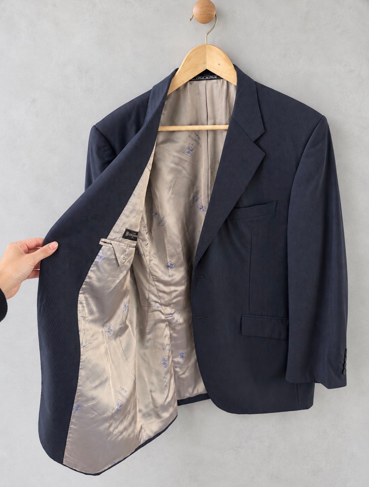 Corneliani Collezioni colbert grijs navy wol 52 L large, Ophalen of Verzenden, Zo goed als nieuw, Maat 52/54 (L), Blauw