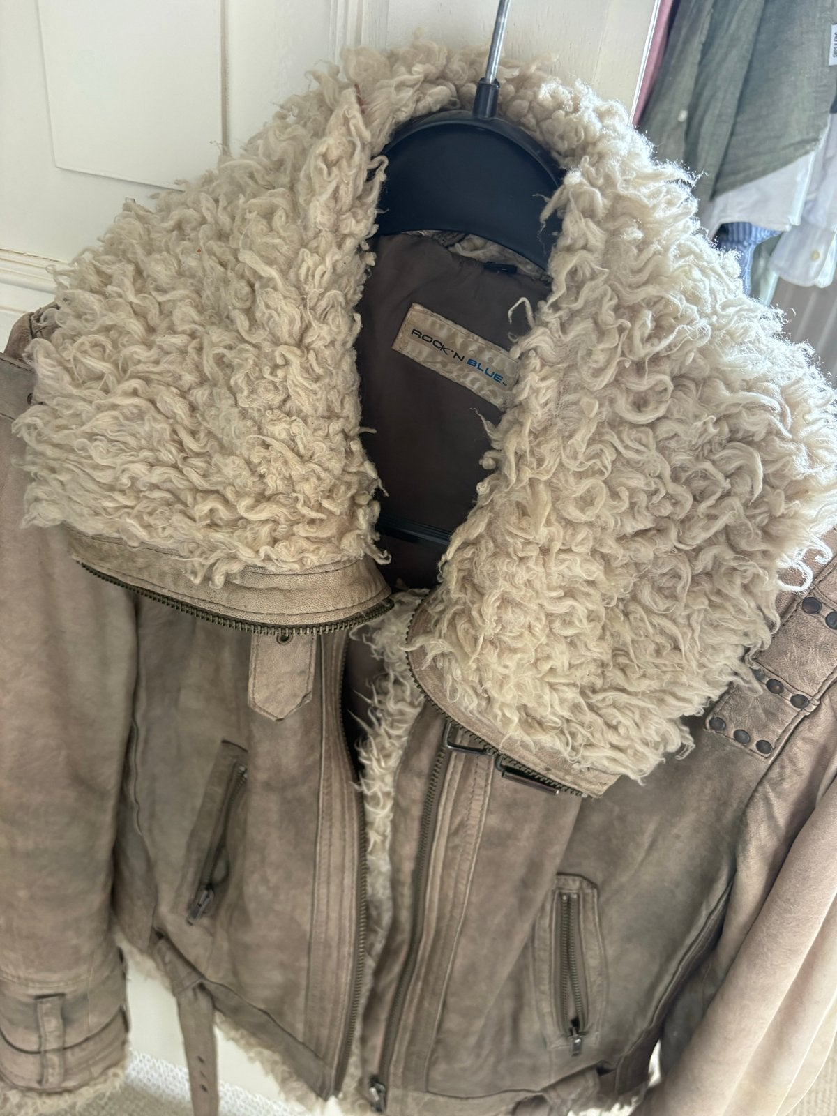 Rock 'n Blue Leren Jas met Lamswol Voering, Kleding | Dames, Ophalen of Verzenden, Gedragen, Maat 38/40 (M), Beige
