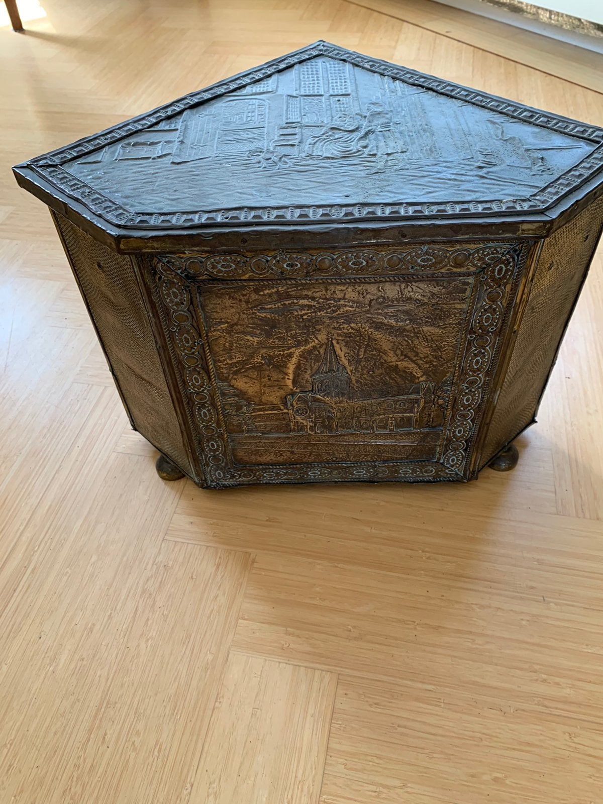 Koperen kolenbak haardhout bak antiek, Ophalen, Koper
