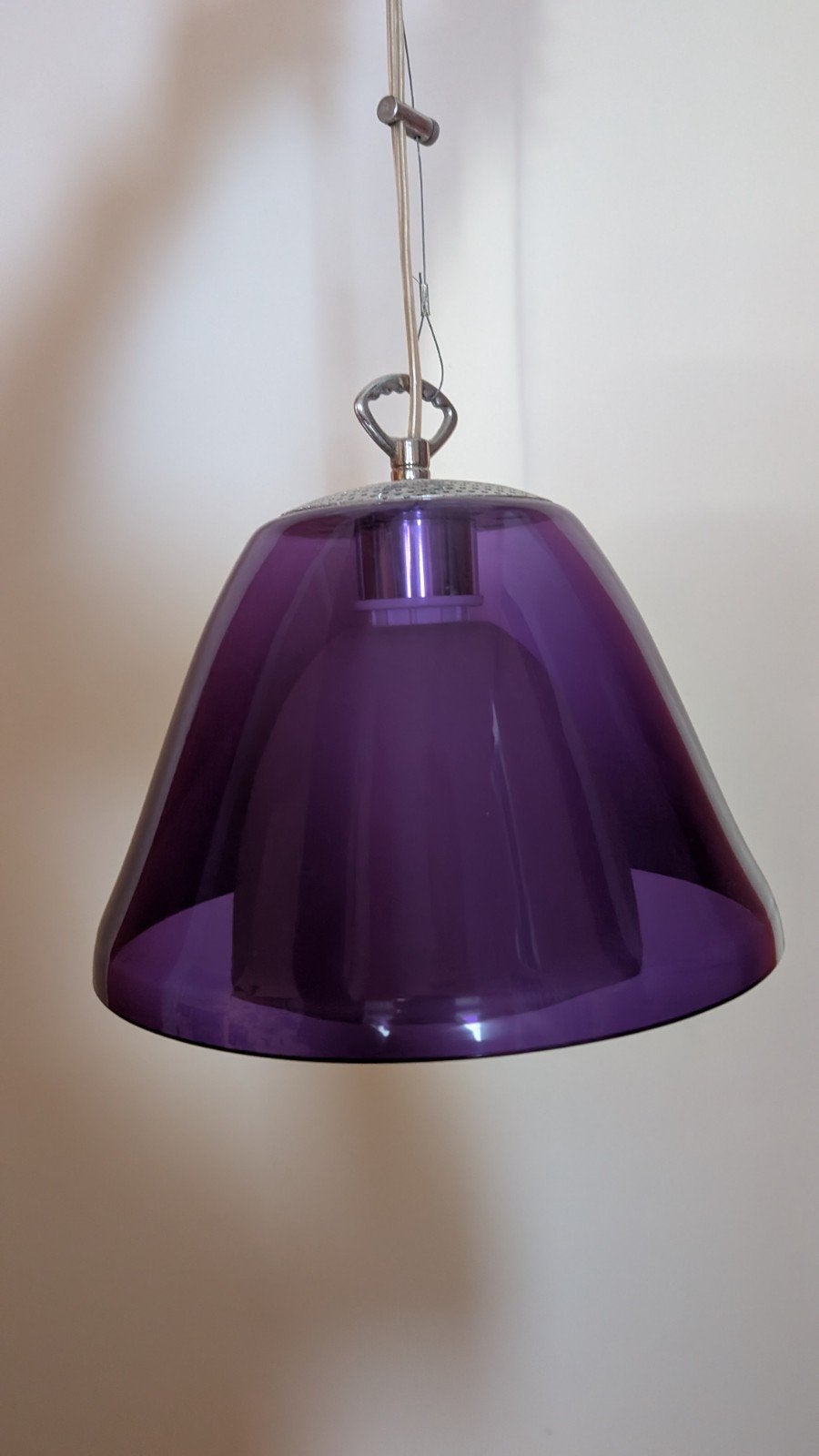 Vintage paarse hanglamp, Gebruikt, Glas, Vintage, Retro, Modern, E27 (groot)
