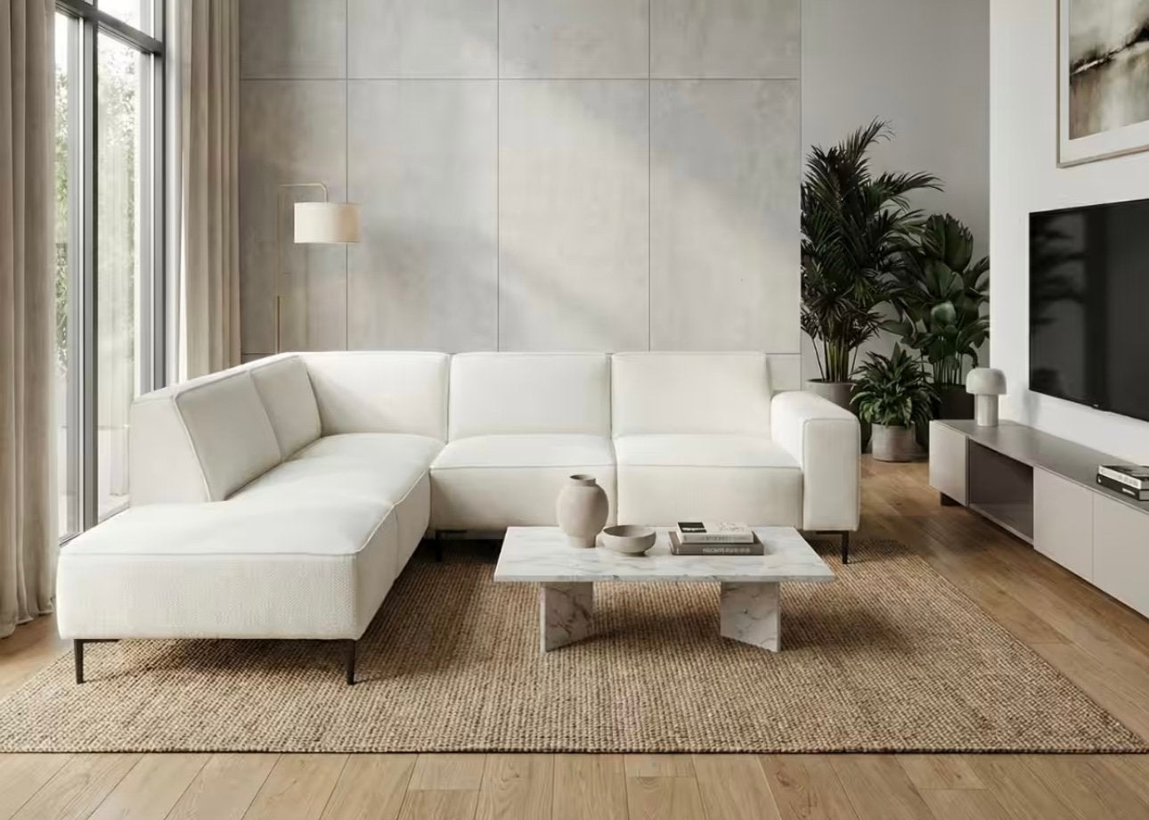 Hoekbank links wit/beige, Huis en Inrichting, Ophalen, 250 tot 300 cm, Gebruikt, 100 tot 125 cm