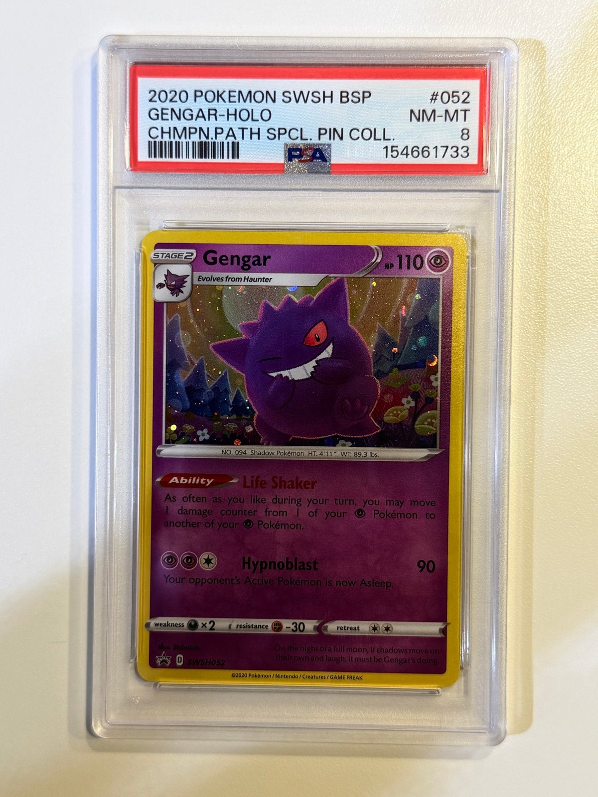 😈 Gengar Holo #052 PSA 8, Ophalen of Verzenden, Zo goed als nieuw, Losse kaart, Foil