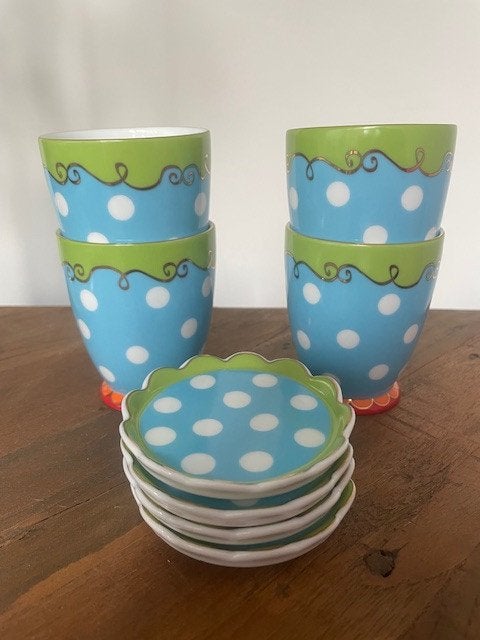 Oilily 4 theekop met schaaltjes baluw, Overige merken, Nieuw, Overige stijlen, Aardewerk
