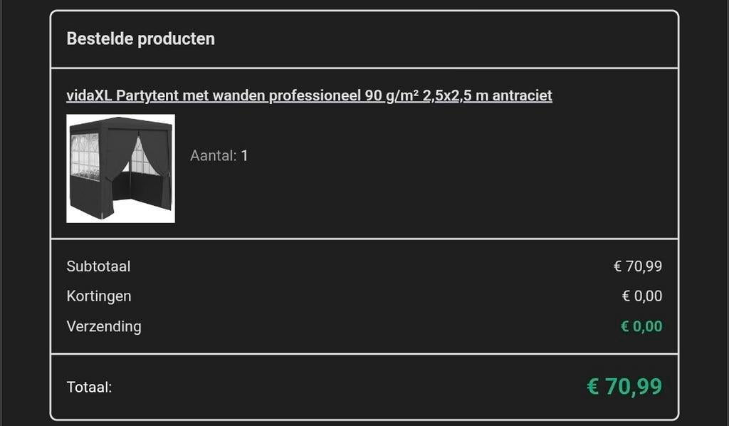 vidaXL Partytent 2,5x2,5m antraciet - gebruikt, Tuin en Terras, Ophalen, Gebruikt, Partytent, Minder dan 4 meter