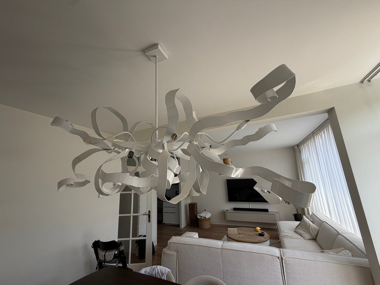 Moderne design hanglamp wit - uniek en sfeervol, Ophalen, Zo goed als nieuw, Metaal, E27 (groot)