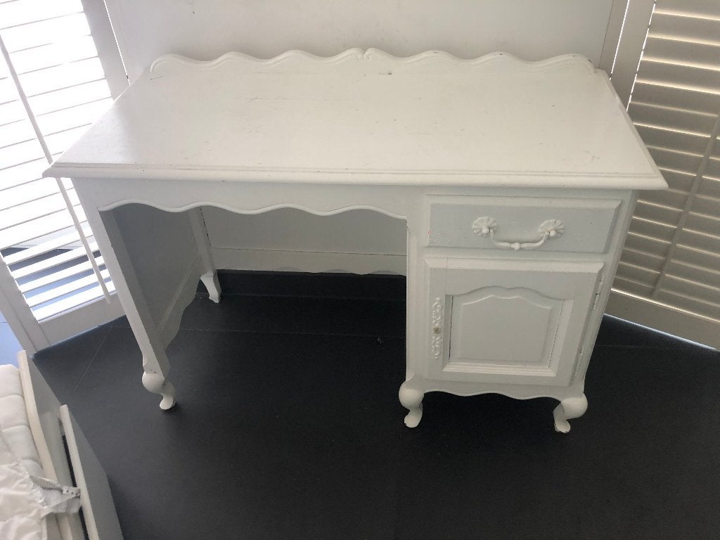 Wit vintage secretaire bureau met lade en kastje, Ophalen, Met lades, Gebruikt, Hout