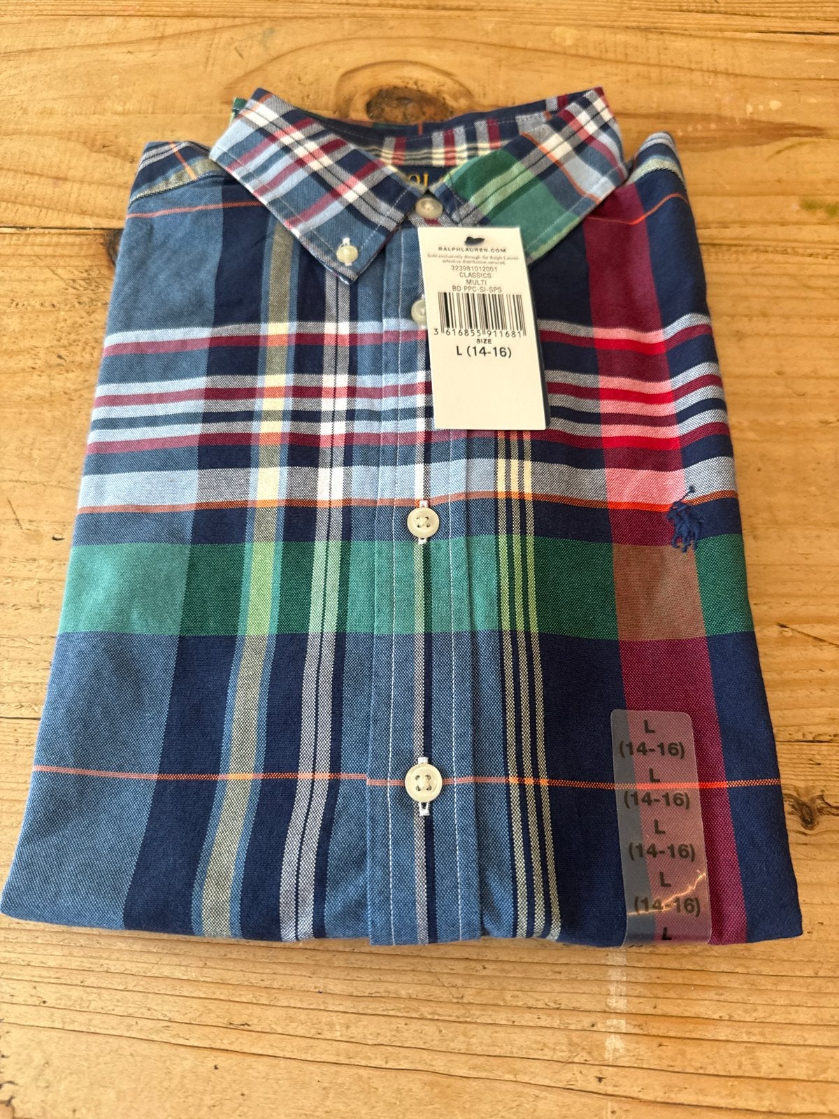 Gloednieuw-Ralph Lauren Geruit Overhemd Maat L (14-16), Ophalen of Verzenden, Nieuw, Jongen