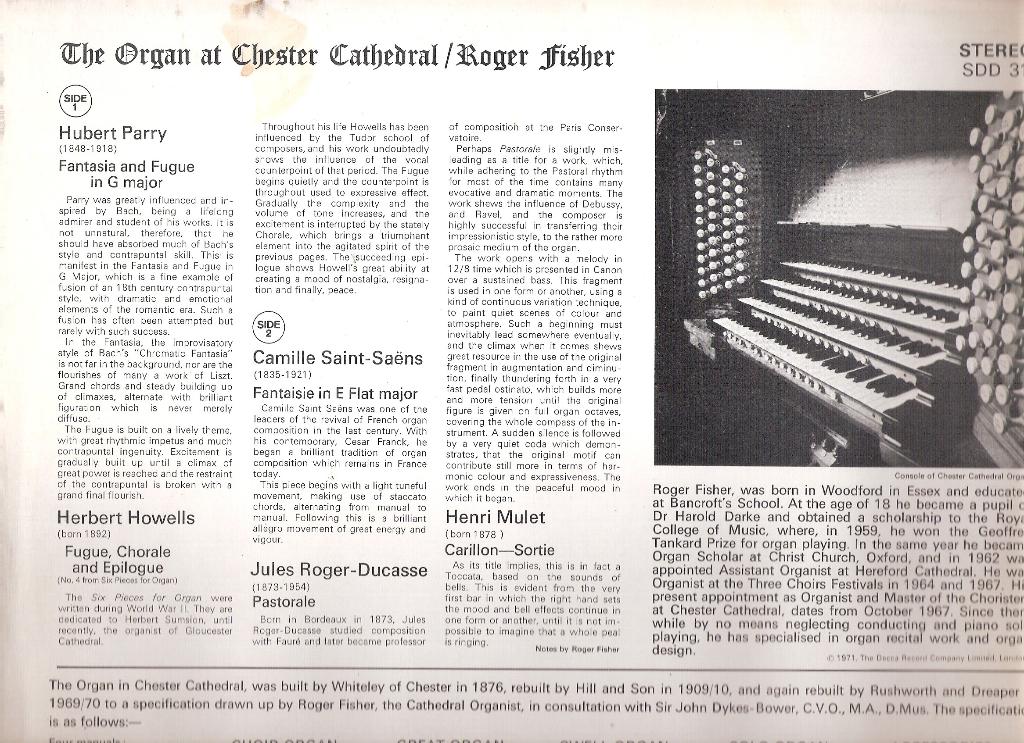 ROGER FISHER Organ Chester Cathedral LP ( Decca SDD 311), Ophalen, Gebruikt, Overige formaten, Overige typen