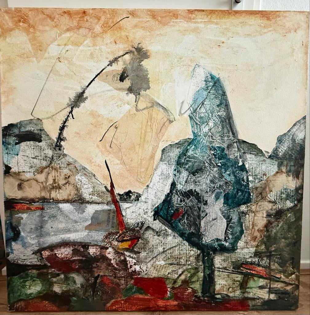 Groot origineel Dario Bosa schilderij 100x100 cm mixed media, Ophalen of Verzenden