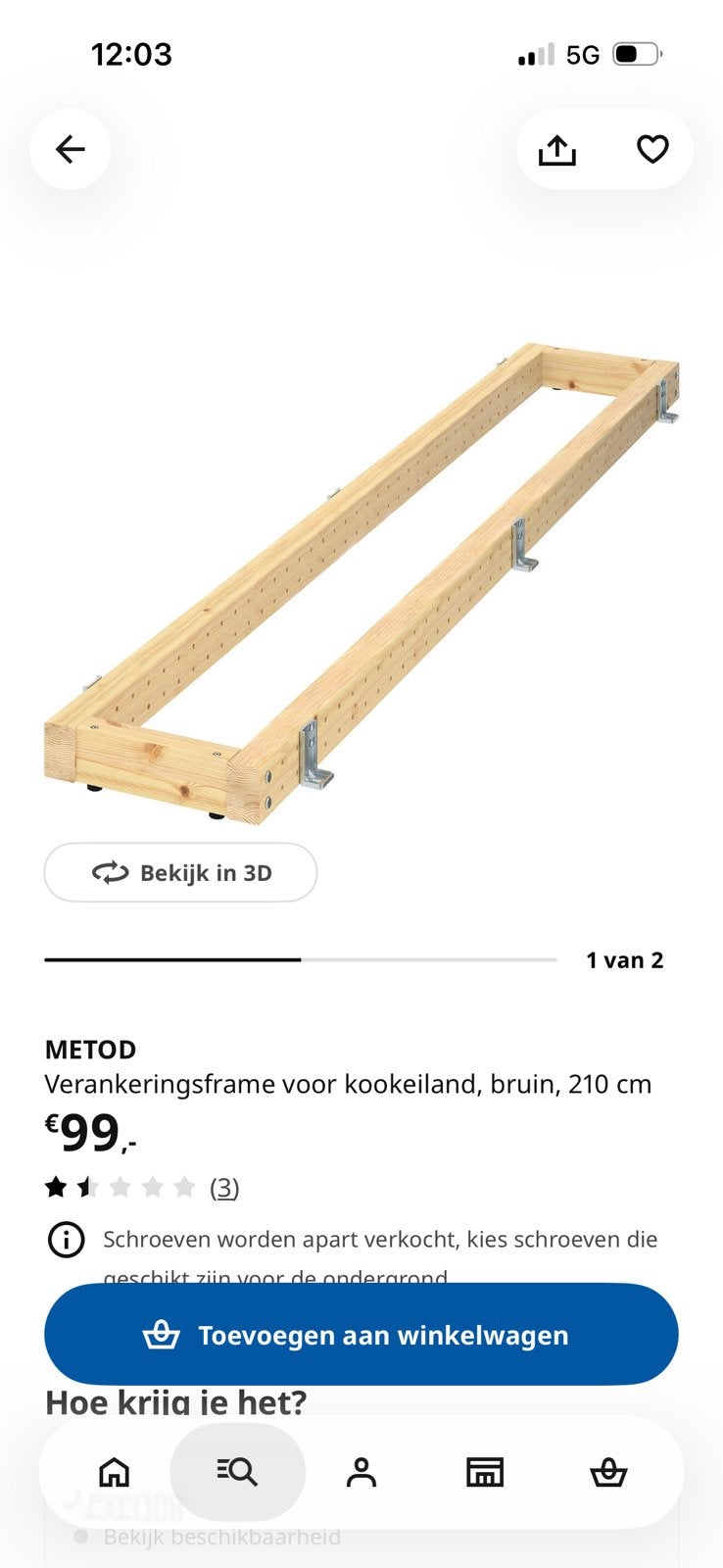 805.570.33 Ikea rails met poten om keuken te monteren, Huis en Inrichting, Ophalen, Minder dan 50 cm, 200 cm of meer, Beige