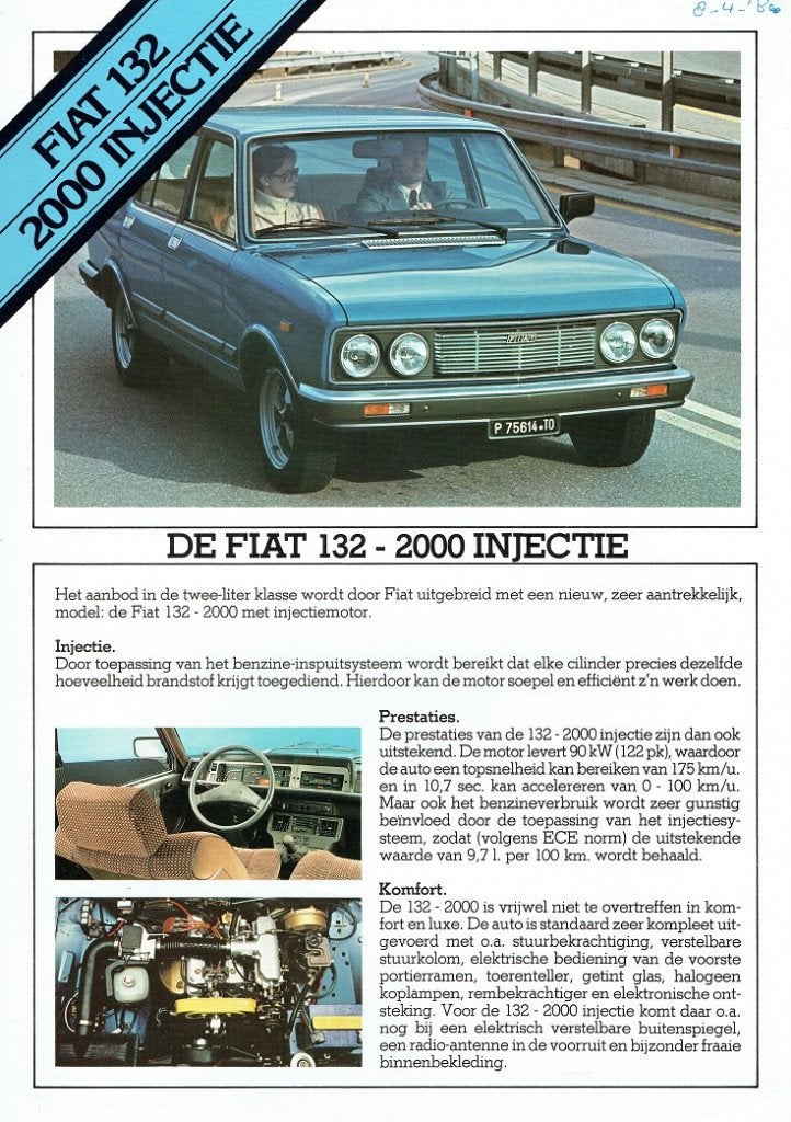 Folder Fiat 132 2000 Injectie (1980), Verzenden, Gelezen, Overige merken