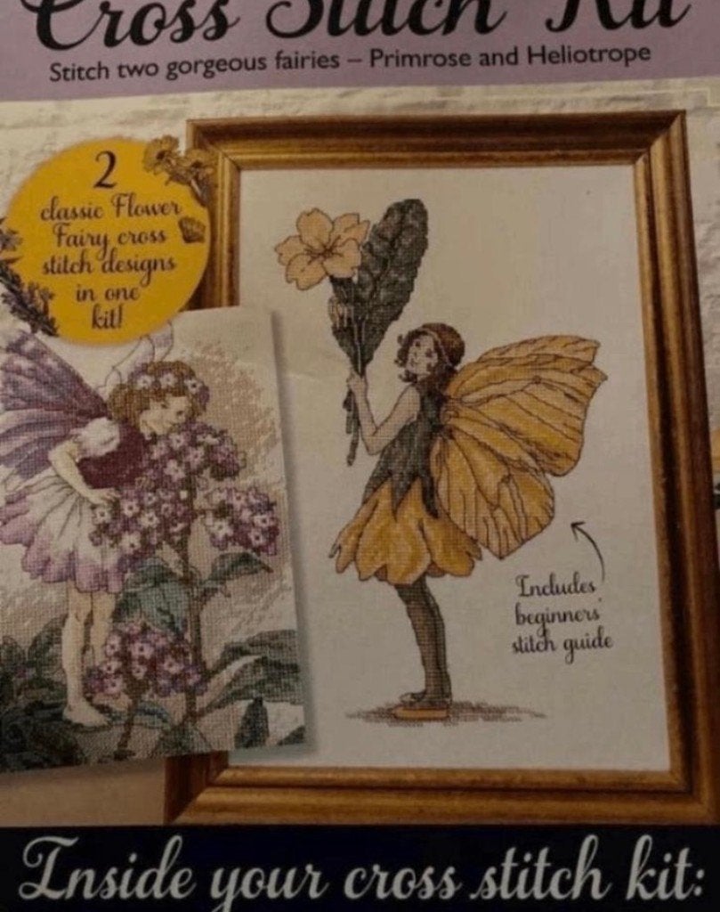 DUBBEL BORDUURPAKKET FL. FAIRIES PRIMEROSE EN HELIOTROPE, Hobby en Vrije tijd, Borduren en Borduurmachines, Verzenden, Nieuw, Handborduren
