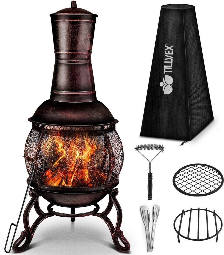 Terrasoven met grill, Rood-Brons, 89 cm, tuinhaard, NIEUW, Ophalen of Verzenden, Nieuw, Vloer