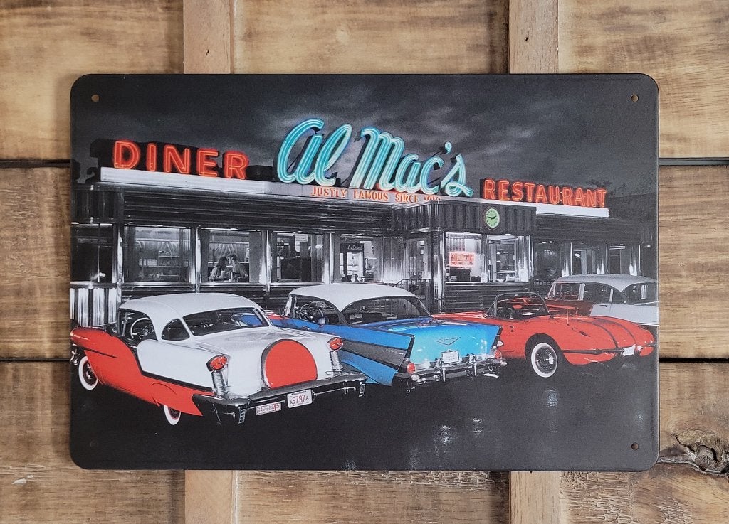 Diner Al Mac's autos reclamebord van metaal wandbord deco, Huis en Inrichting, Woonaccessoires | Wanddecoraties, Info@deconoord.nl