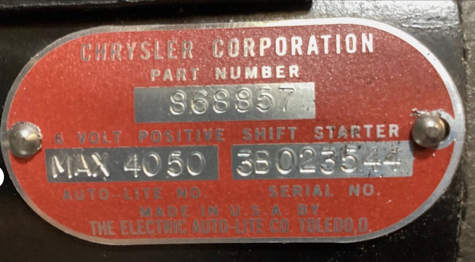 GEZOCHT >Chrysler 6 Volt Pos. Startmotor - Auto-Lite 868857<, Ophalen of Verzenden, Gebruikt, Chrysler