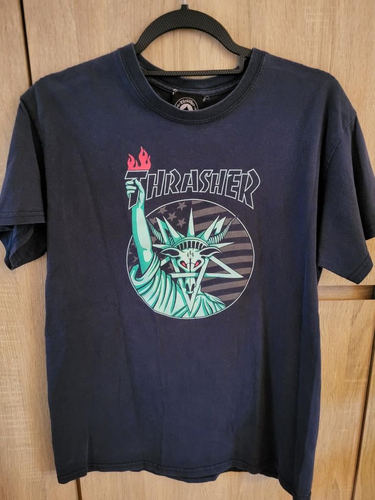 Thrasher T-shirt met unieke print - Maat M, Kleding | Heren, T-shirts, Gedragen, Maat 48/50 (M), Zwart, Ophalen of Verzenden