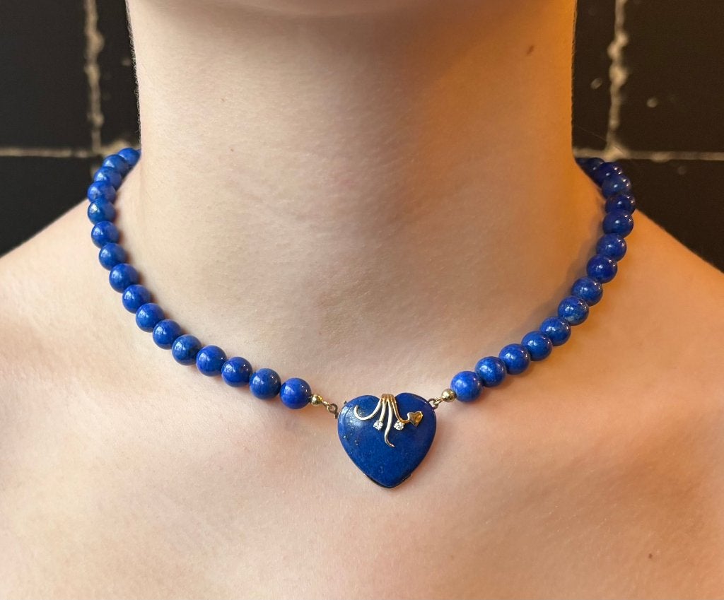 Lapis Lazuli diamant fraaie 14k gouden ketting slot hanger, Ophalen of Verzenden, Goud, Ketting, Met edelsteen