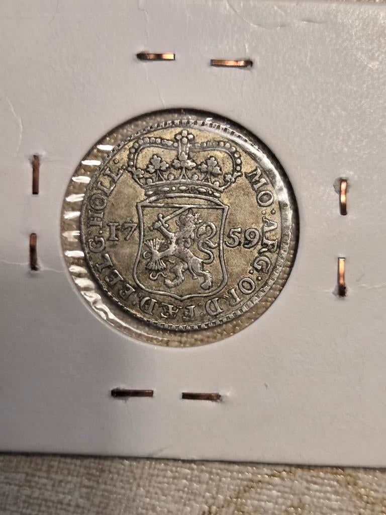 Zilveren 1/4, gulden Holland 1759, ½ gulden, Vóór koninkrijk, Zilver, Ophalen of Verzenden