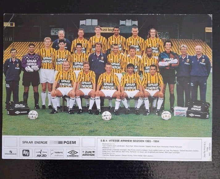 Grootformaat elftalkaart Vitesse seizoen 1993/1994, Ophalen of Verzenden, Gebruikt, Vitesse
