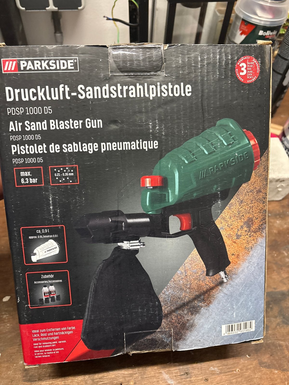 Parkside PDSP 1000 D5 Luchtdruk-Zandstraalpistool, Doe-het-zelf en Verbouw, Ophalen of Verzenden, Zo goed als nieuw