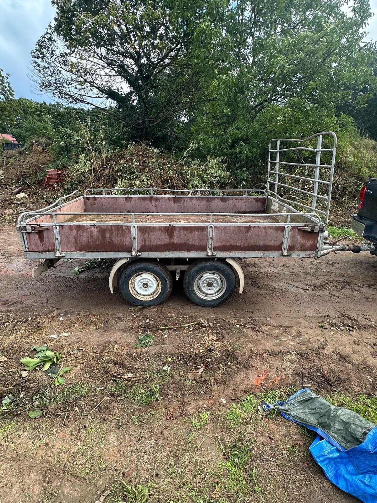 Dubbelasser aanhanger met metalen bodem 185 breed x 300 lang, Ophalen of Verzenden, Gebruikt