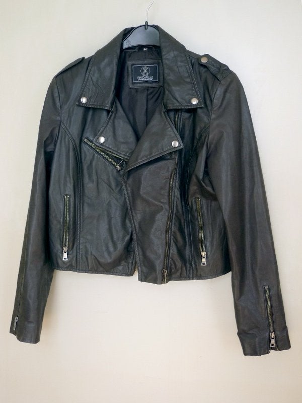 Rino & Pelle, zwart bikerjack, leerlook jas, maat 44, Zwart, Maat 42/44 (L), Ophalen of Verzenden, Zo goed als nieuw