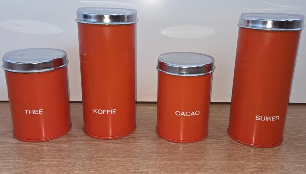 Brabantia oranje voorraad blikken, Thee,Koffie,Suiker,Cacao, Gebruikt, Ophalen of Verzenden, Metaal, Brabantia