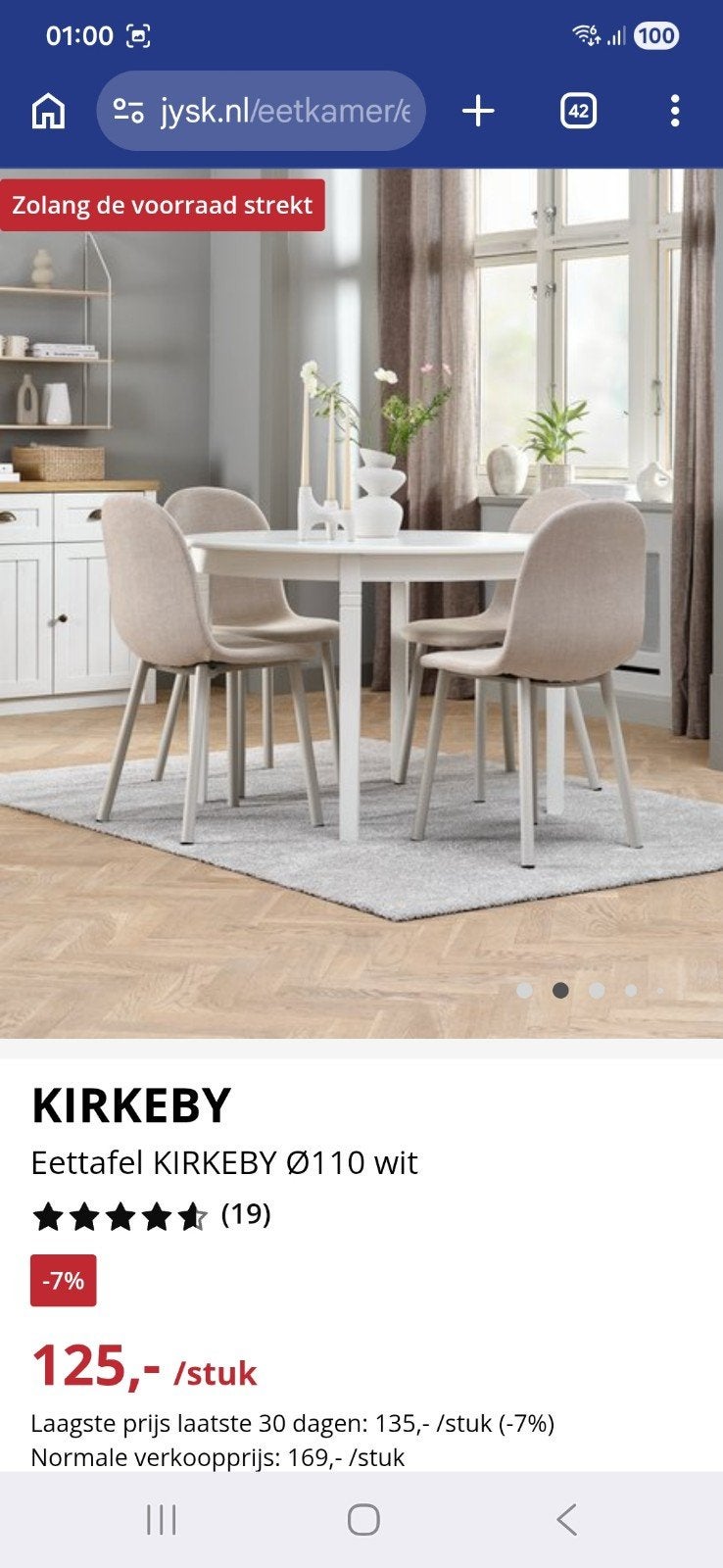 Mooie witte ronde eettafel KIRKEBY Ø110, Huis en Inrichting, Tafels | Eettafels, Ophalen, Overige materialen, Rond, Zo goed als nieuw