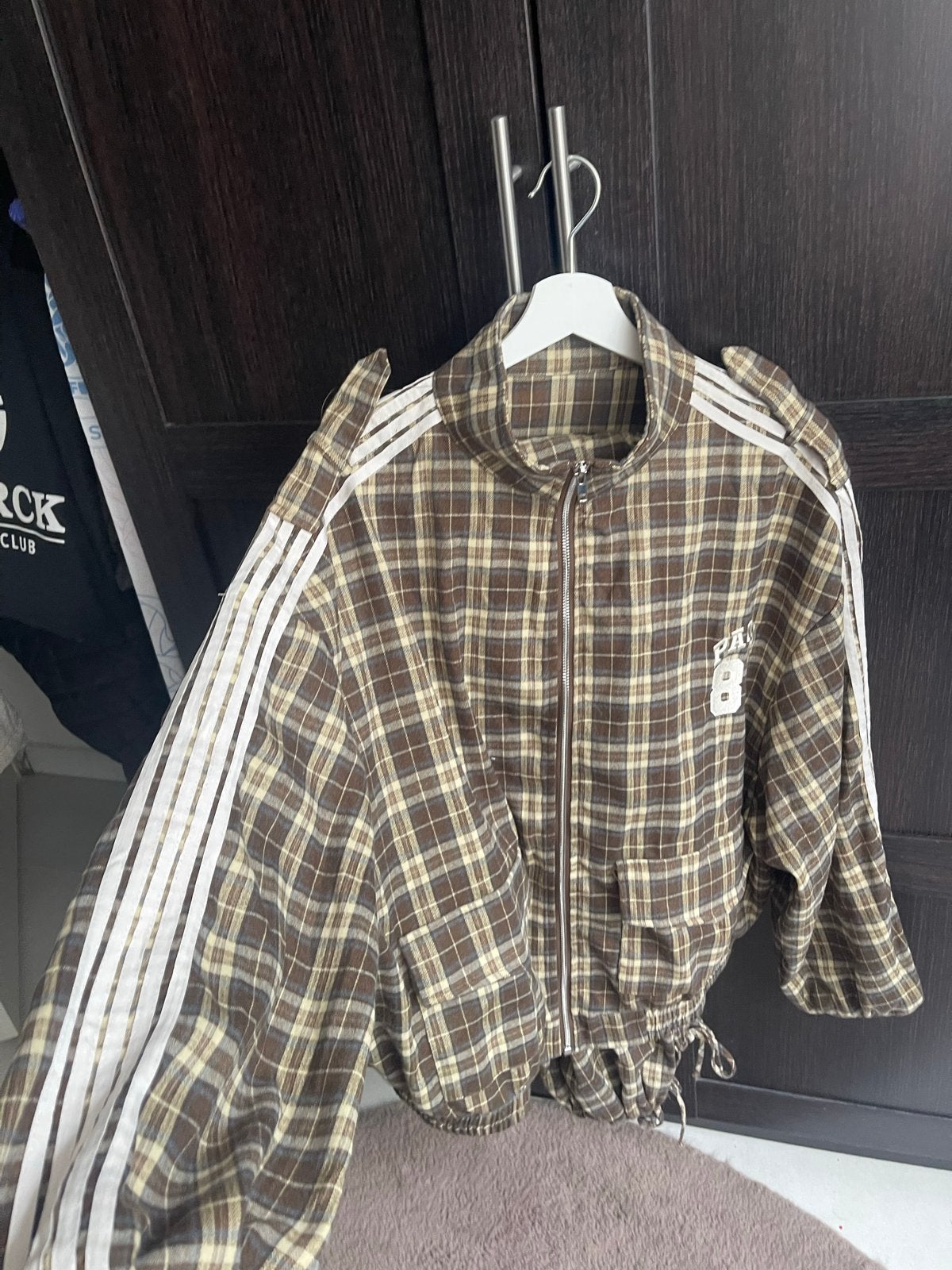 Geruite jas met strepen - Bruin/Beige, Ophalen of Verzenden, Zo goed als nieuw, Maat 38/40 (M), Bruin