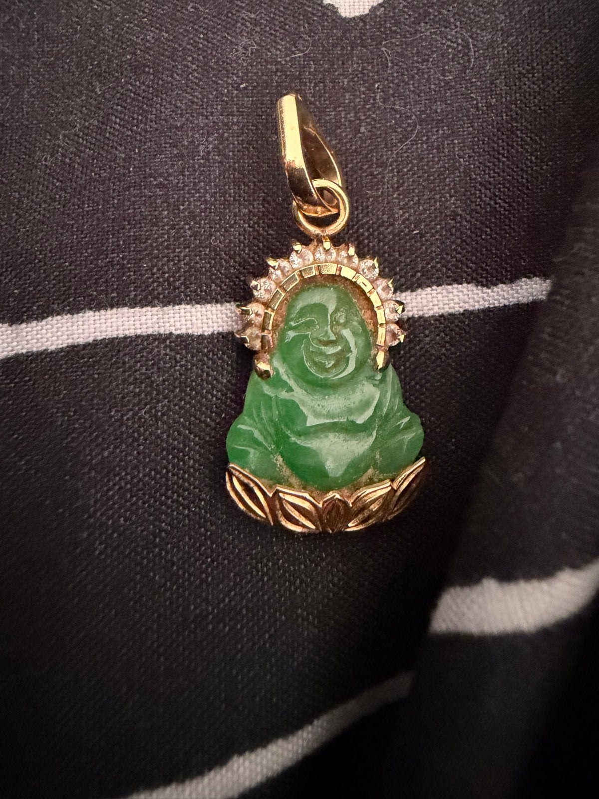 Jade Boeddha Hanger - 18 Karaats Goud - 2 cm, Ophalen, Gebruikt, Overige voorstellingen, Met edelsteen
