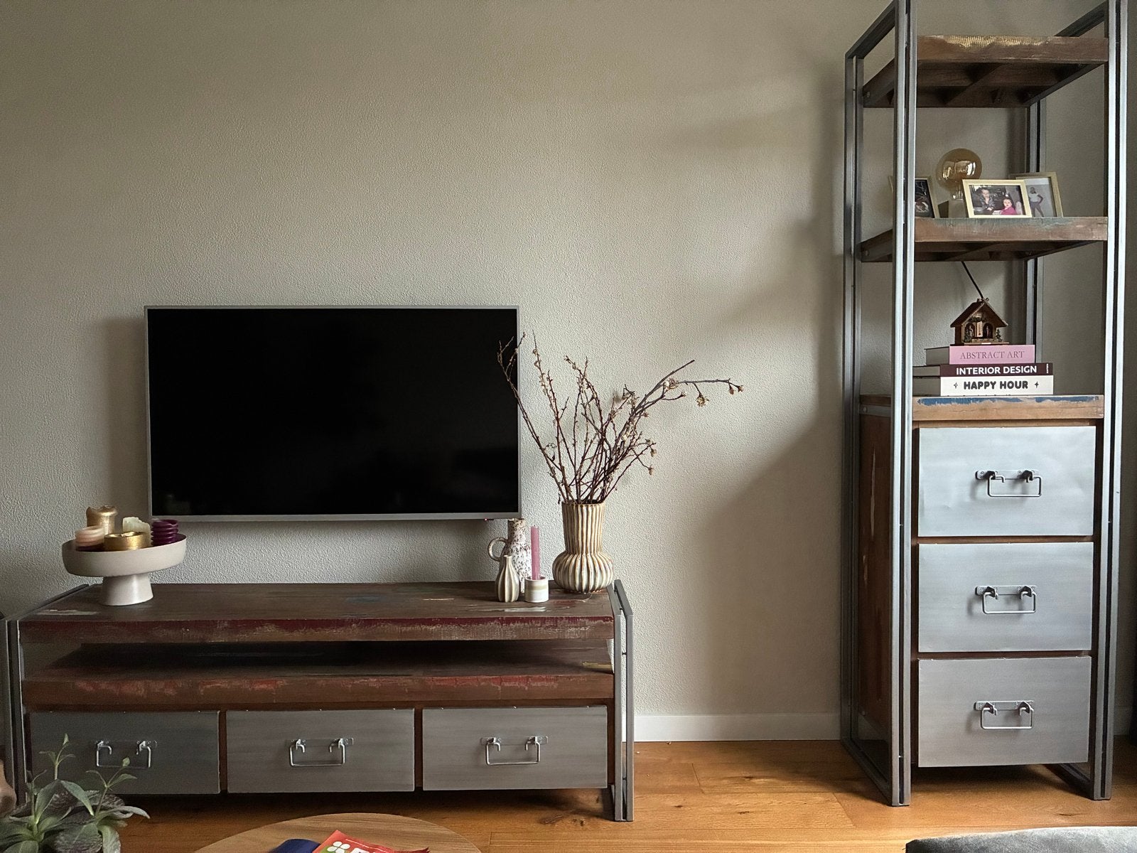 Tv-meubel en bijpassende kast - Industrieel design, Ophalen, 100 tot 150 cm, 200 cm of meer, Zo goed als nieuw