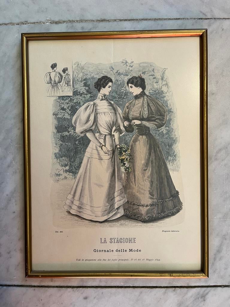 Antieke mode-illustratie 'La Stagione' uit 1894, Antiek en Kunst, Ingelijst, 1800 - 1899, Mode, Ophalen of Verzenden