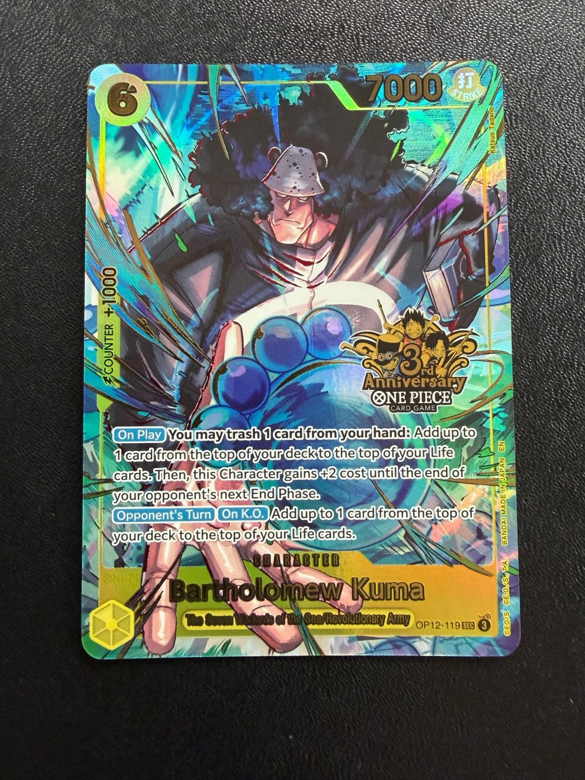 One Piece Card Game Bartholomew Kuma OP12-119 SR Foil, Ophalen of Verzenden, Zo goed als nieuw, Losse kaart, Foil