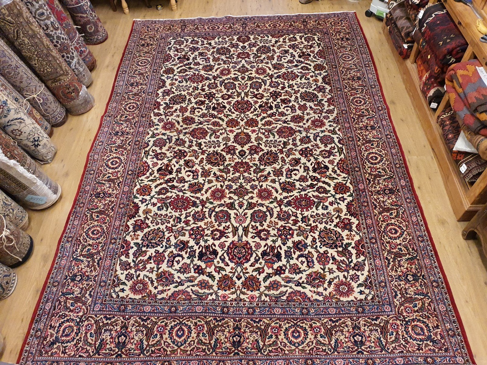 Vintage handgeknoopt perzisch tapijt kashan 350x232, Info@SlatsAntiek.nl, Tweedehands, Perzisch, 200 cm of meer