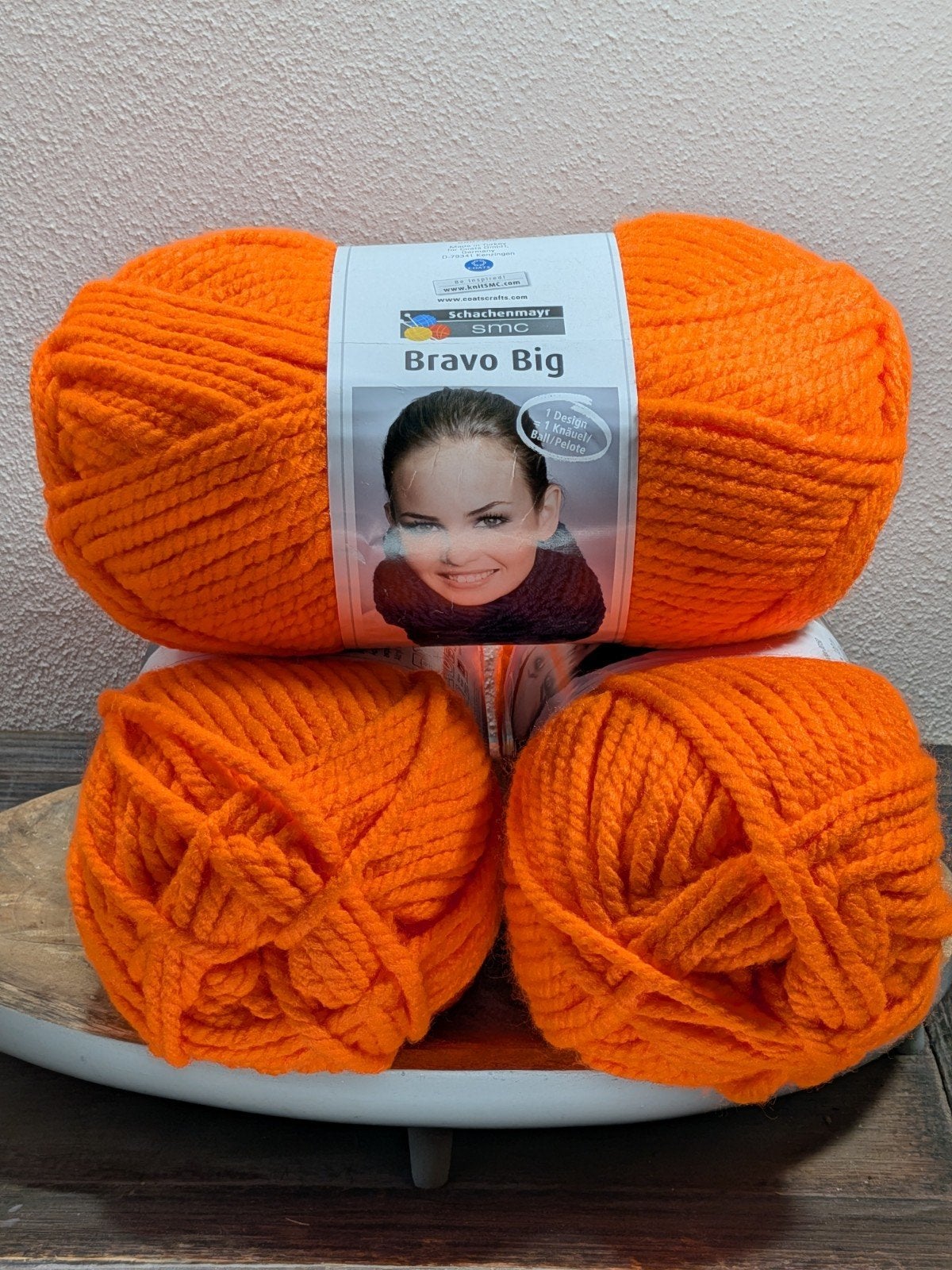 set van 3 bollen Schachenmayr Bravo Big garen neon oranje, Ophalen of Verzenden, Nieuw, Breien of Haken, Wol of Garen