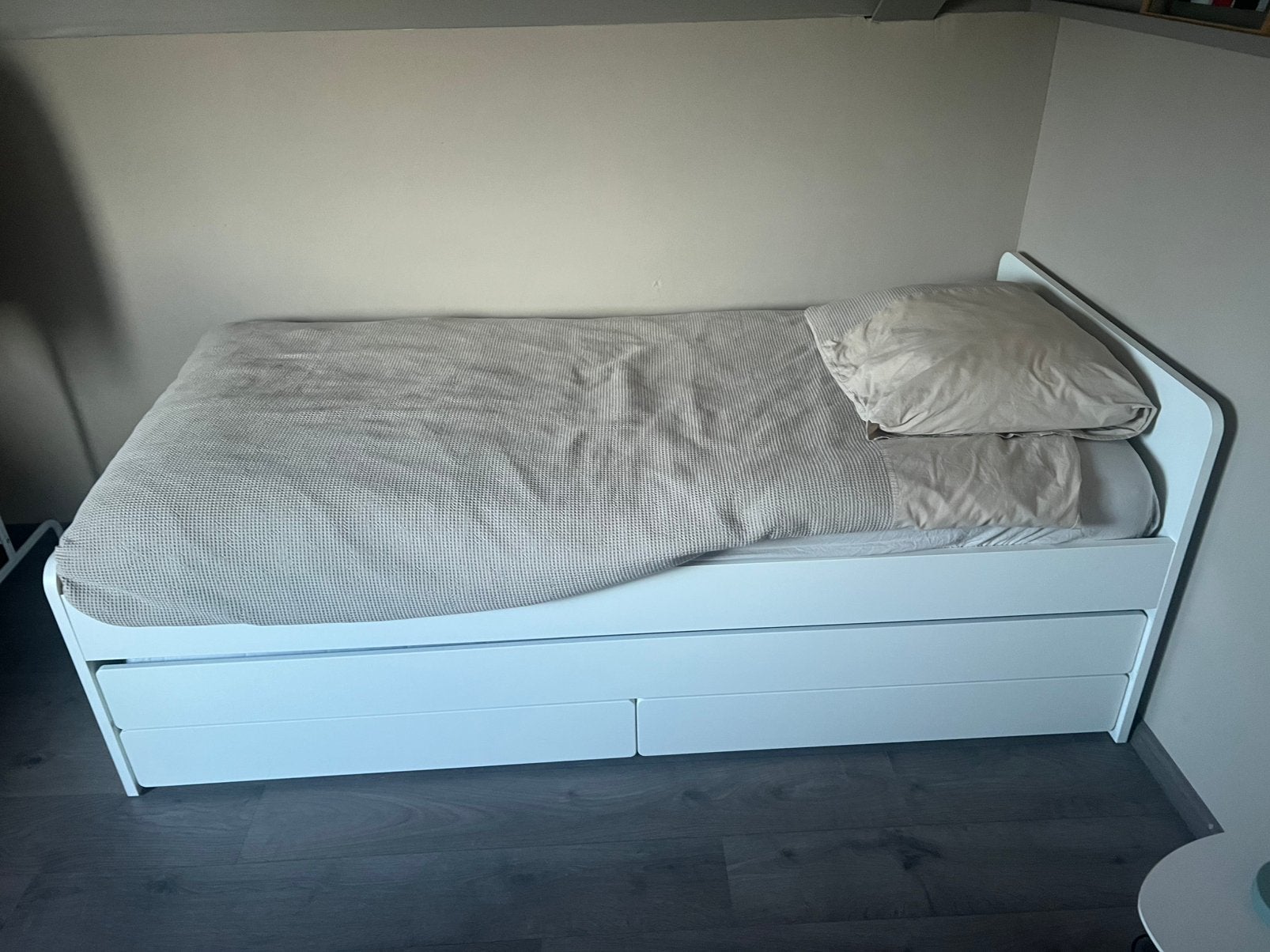 Uitschuif bed, Ophalen, 90 cm, Eenpersoons, Wit