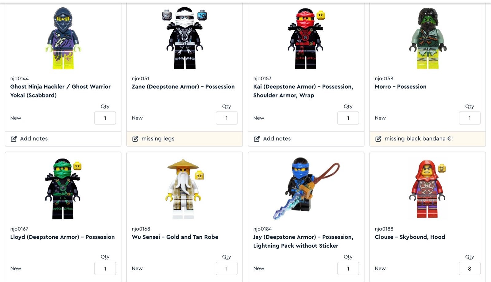 Collectie LEGO Ninjago minifiguren - 217 stuks, Ophalen, Lego, Zo goed als nieuw, Minifiguur
