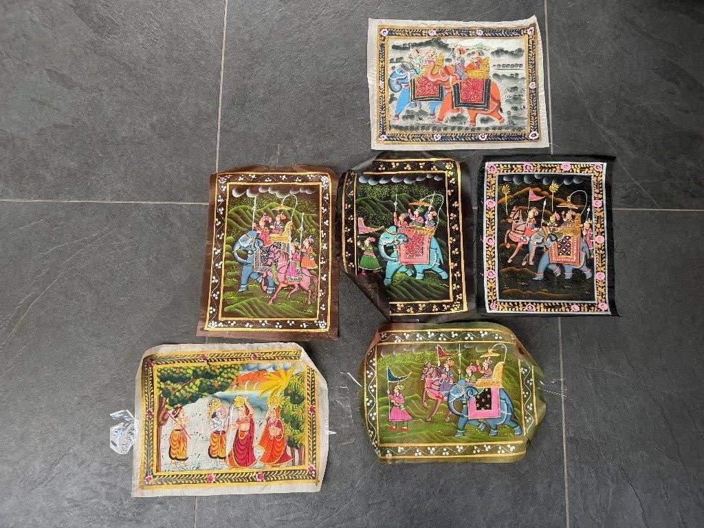 India schilderij op dun zijde Indiase schildering, Nieuw, Ophalen of Verzenden, https://verburgtvintage.nl/#contact, Schipluidenlaan 20 5035KJ Tilburg