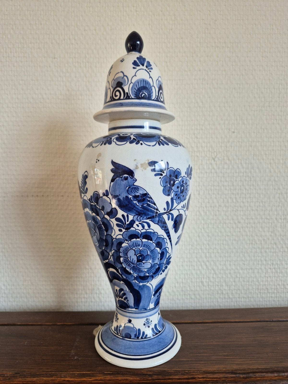 Origineel Handgeschilderd Delfts Blauw Vaas met Deksel, Antiek en Kunst, Ophalen of Verzenden