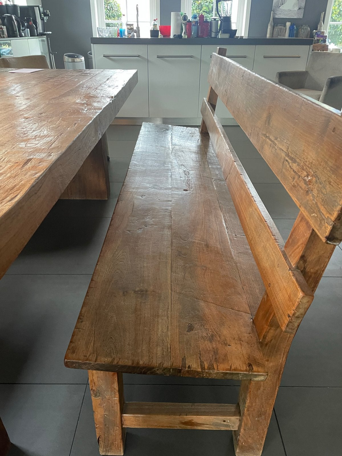 Teak Houten Eettafelbank - 200x95x47 cm, Huis en Inrichting, Stoelen, Ophalen, Gebruikt, Bruin, Hout