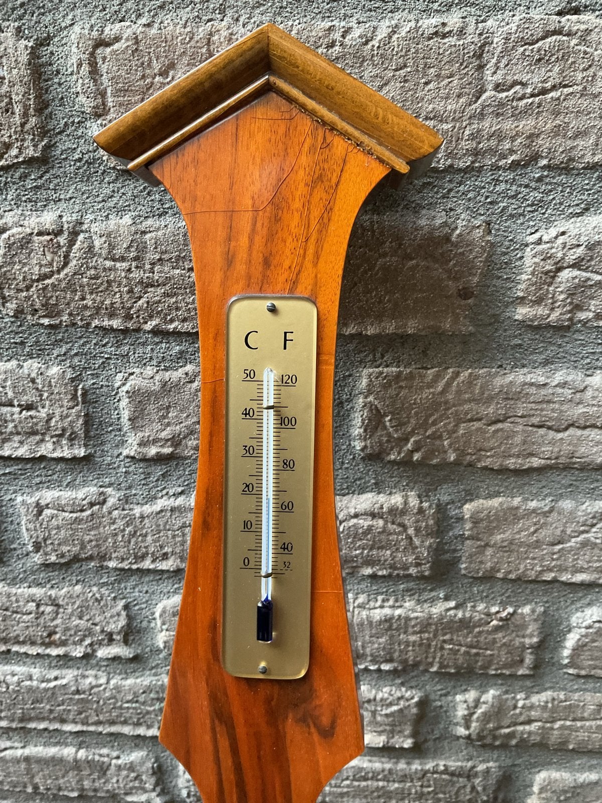 Vintage Barometer en Thermometer op Houten Plaat Hoog 54 cm, Audio, Tv en Foto, Ophalen of Verzenden, Gebruikt, Weerstation