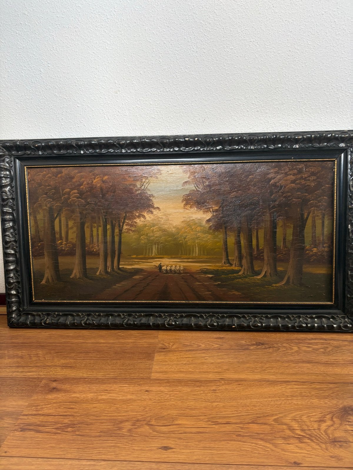 Klassiek Landschap Schilderij met Herder en Schapen, Ophalen, Gedateerd, Doek, Landschap